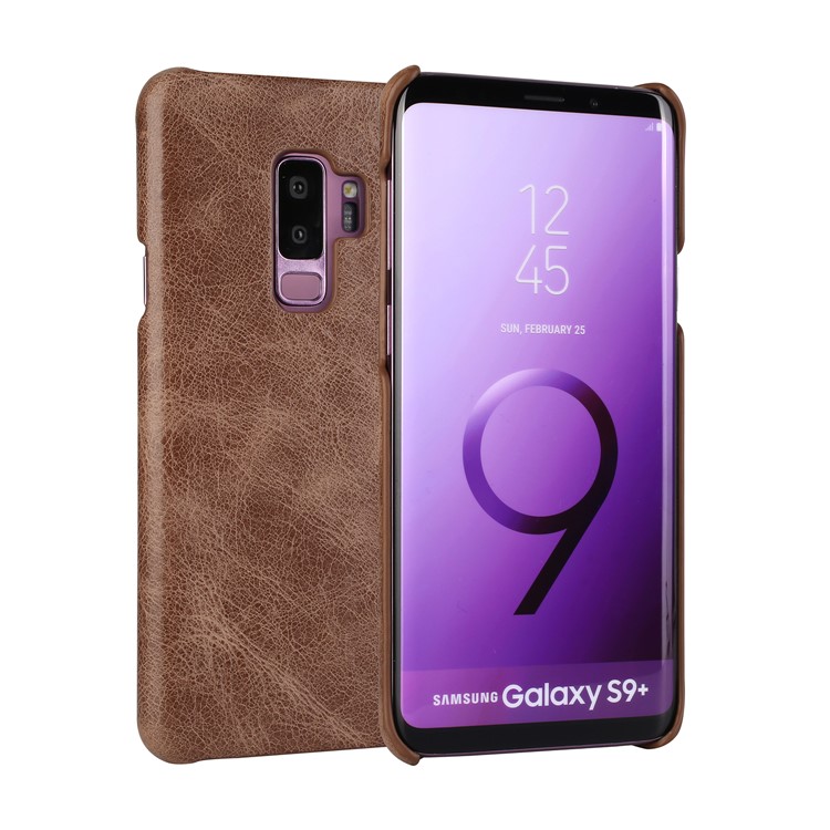 Retro Genuine Leather Coated PC Phone Case for Samsung Galaxy S9+ G965 - Coffee-1