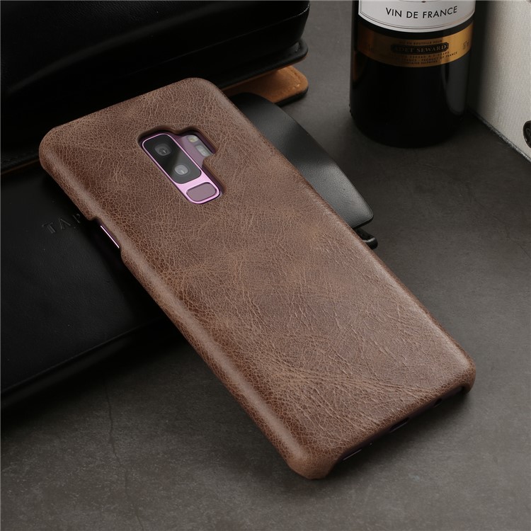 Retro Genuine Leather Coated PC Phone Case for Samsung Galaxy S9+ G965 - Coffee-4
