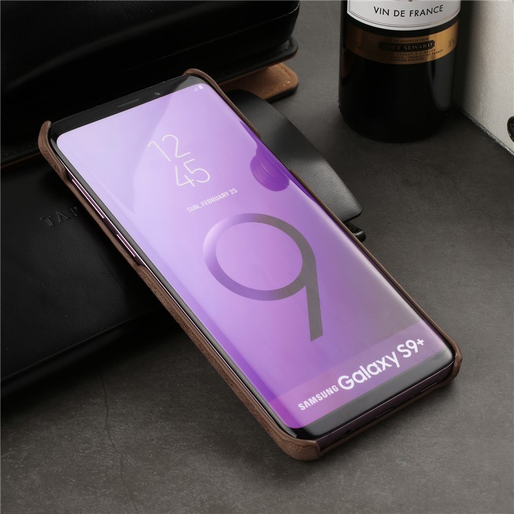 Retro Genuine Leather Coated PC Phone Case for Samsung Galaxy S9+ G965 - Coffee-5