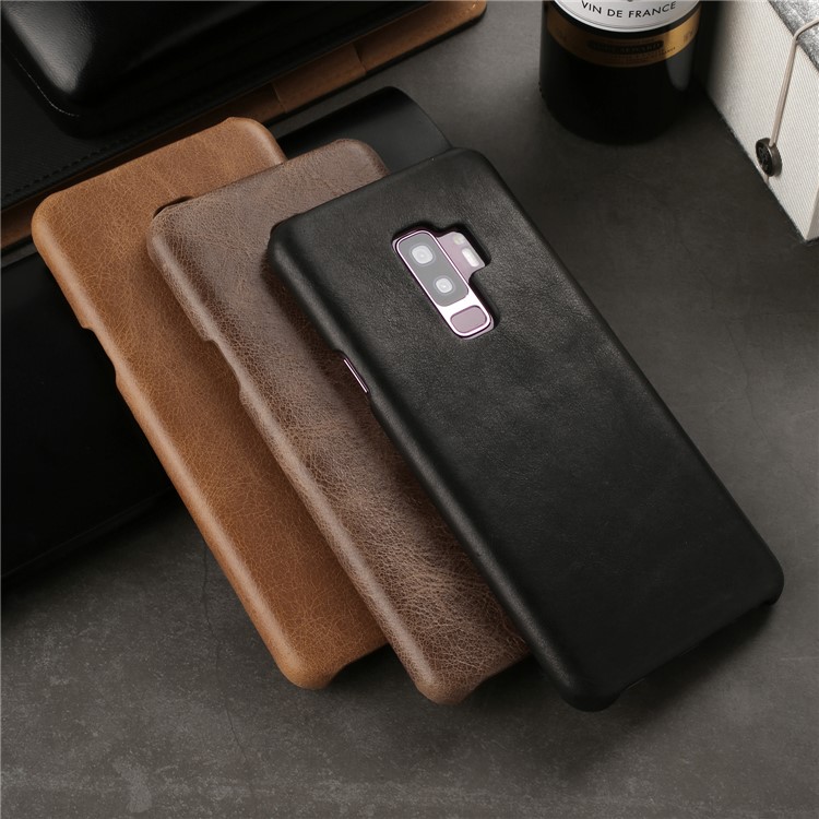 Retro Genuine Leather Coated PC Phone Case for Samsung Galaxy S9+ G965 - Coffee-6