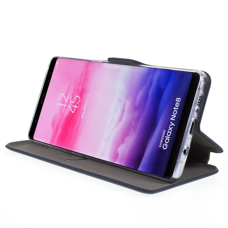 Cloth Texture Stand Card Holder Leather Mobile Casing for Samsung Galaxy Note 8 N950 - Dark Blue-4