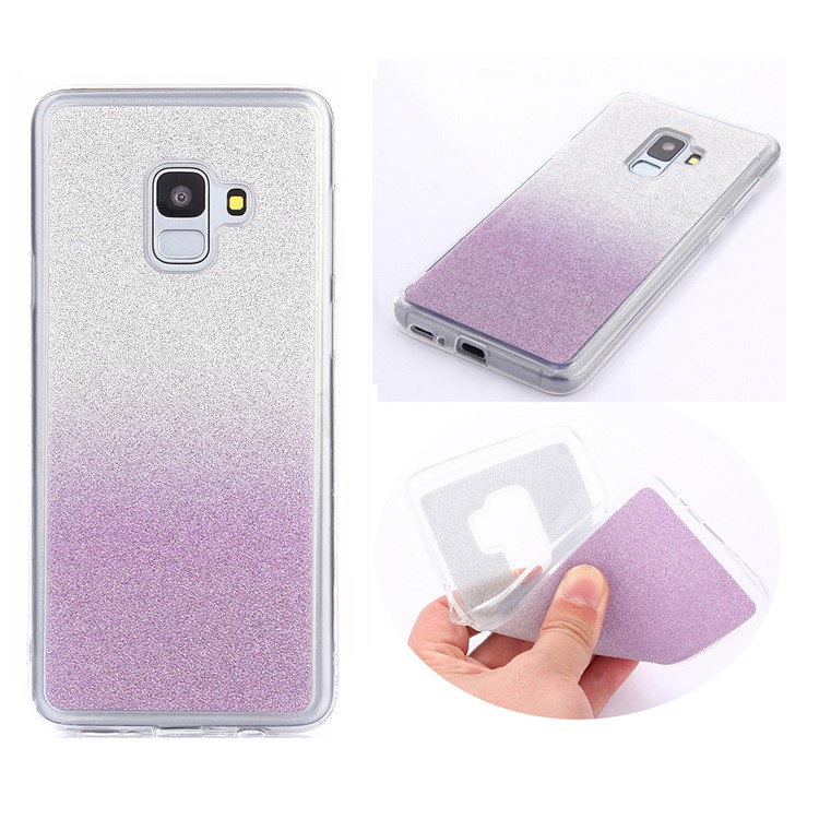 Gradient Glitter Powder TPU Protection Case Cover for Samsung Galaxy A8 (2018) - Purple-1