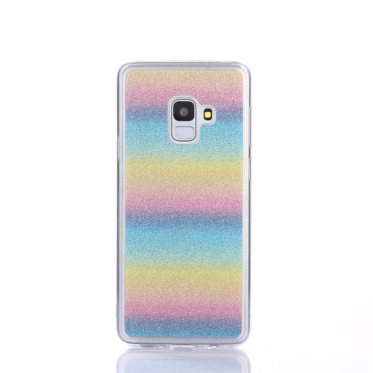 Gradient Glitter Powder Soft TPU Back Cover Shell for Samsung Galaxy A8 (2018) - Colorful Horizontal Stripes-2