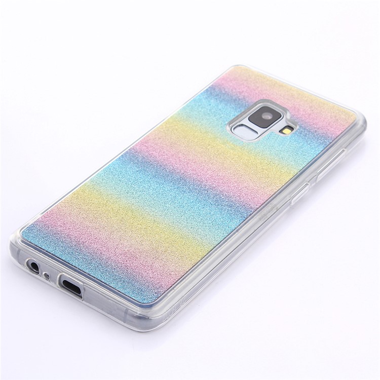 Gradient Glitter Powder Soft TPU Back Cover Shell for Samsung Galaxy A8 (2018) - Colorful Horizontal Stripes-3