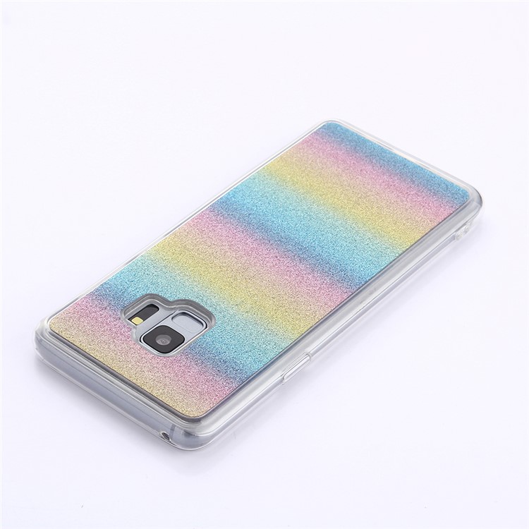 Gradient Glitter Powder Soft TPU Back Cover Shell for Samsung Galaxy A8 (2018) - Colorful Horizontal Stripes-4
