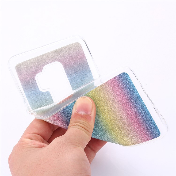 Gradient Glitter Powder Soft TPU Back Cover Shell for Samsung Galaxy A8 (2018) - Colorful Horizontal Stripes-5