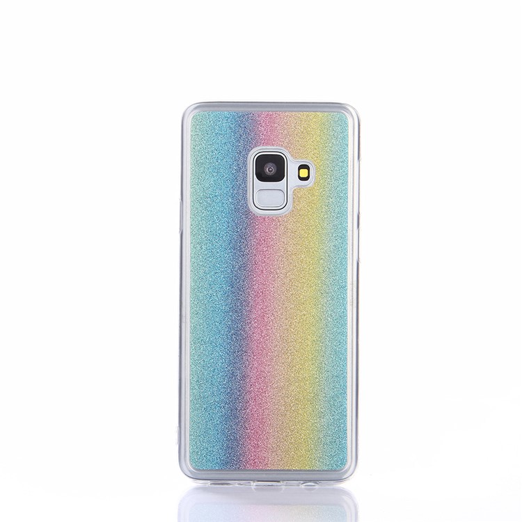 Gradient Glitter Powder TPU Back Phone Shell for Samsung Galaxy A8 Plus (2018) - Colorful Vertical Stripes-2