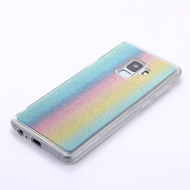 Gradient Glitter Powder TPU Back Phone Shell for Samsung Galaxy A8 Plus (2018) - Colorful Vertical Stripes-3