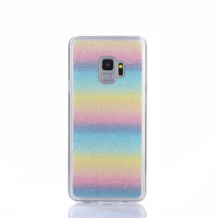 Gradient Glitter Powder TPU Mobile Cover for Samsung Galaxy S9 SM-G960 - Horizontal Colorful Stripes-2