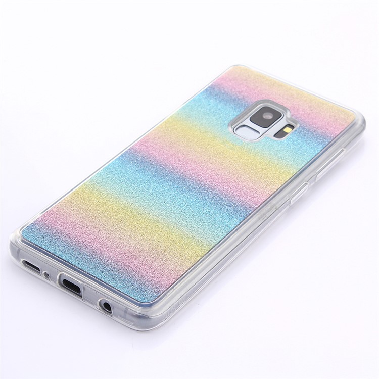 Gradient Glitter Powder TPU Mobile Cover for Samsung Galaxy S9 SM-G960 - Horizontal Colorful Stripes-3