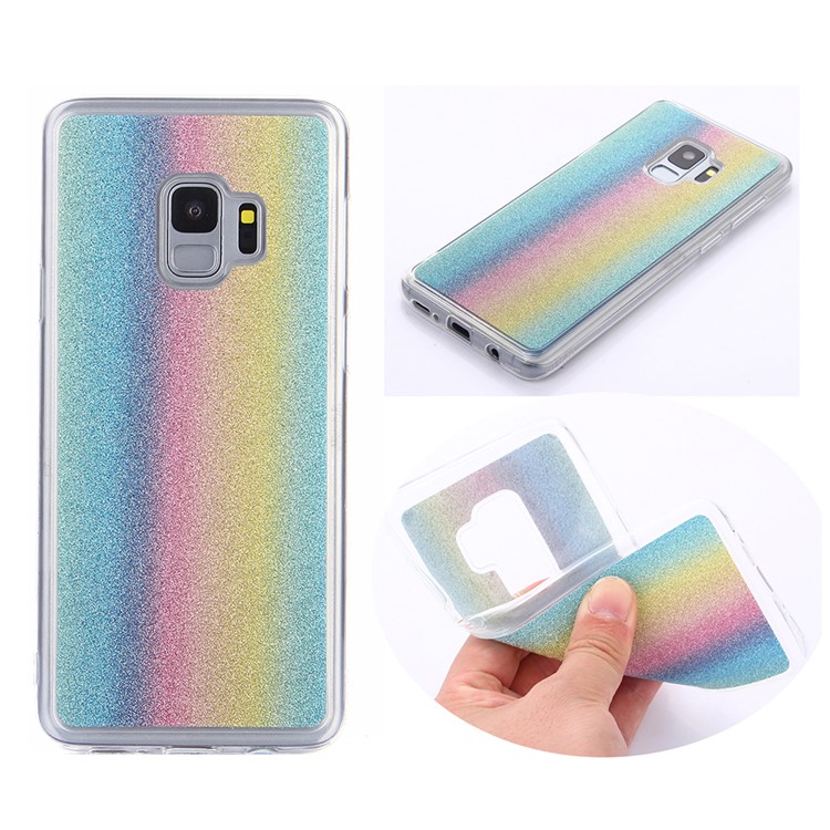 Gradient Glitter Powder TPU Back Phone Shell for Samsung Galaxy S9 SM-G960 - Colorful Vertical Stripes-1