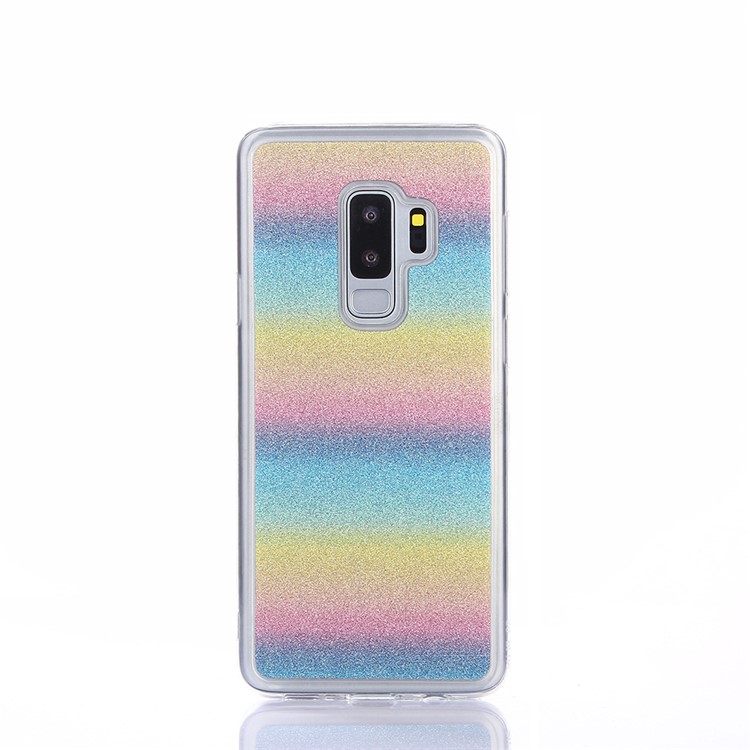 For Samsung Galaxy S9 Plus SM-G965 Gradient Glitter Powder TPU Back Cover Case - Horizontal Colorful Stripes-2