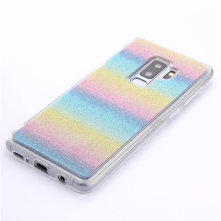 For Samsung Galaxy S9 Plus SM-G965 Gradient Glitter Powder TPU Back Cover Case - Horizontal Colorful Stripes-3