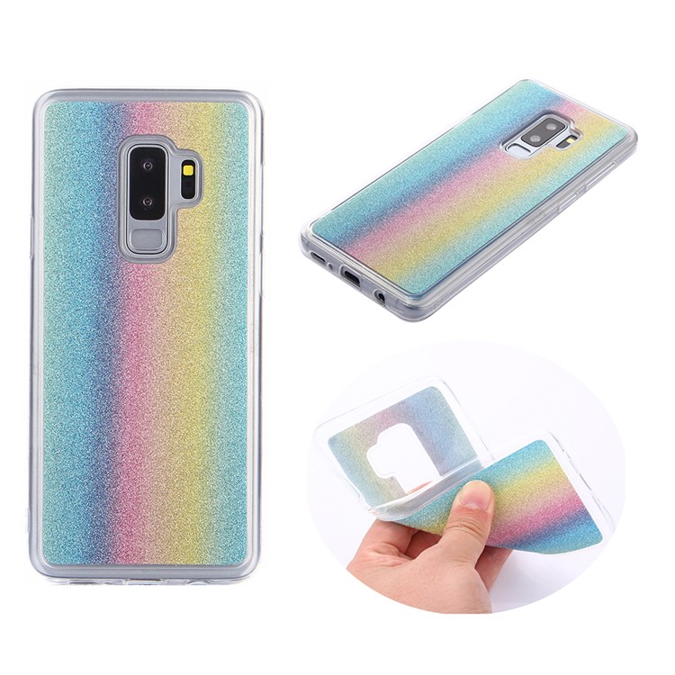 For Samsung Galaxy S9 Plus SM-G965 Gradient Glitter Powder TPU Phone Case Accessory - Colorful Vertical Stripes-1