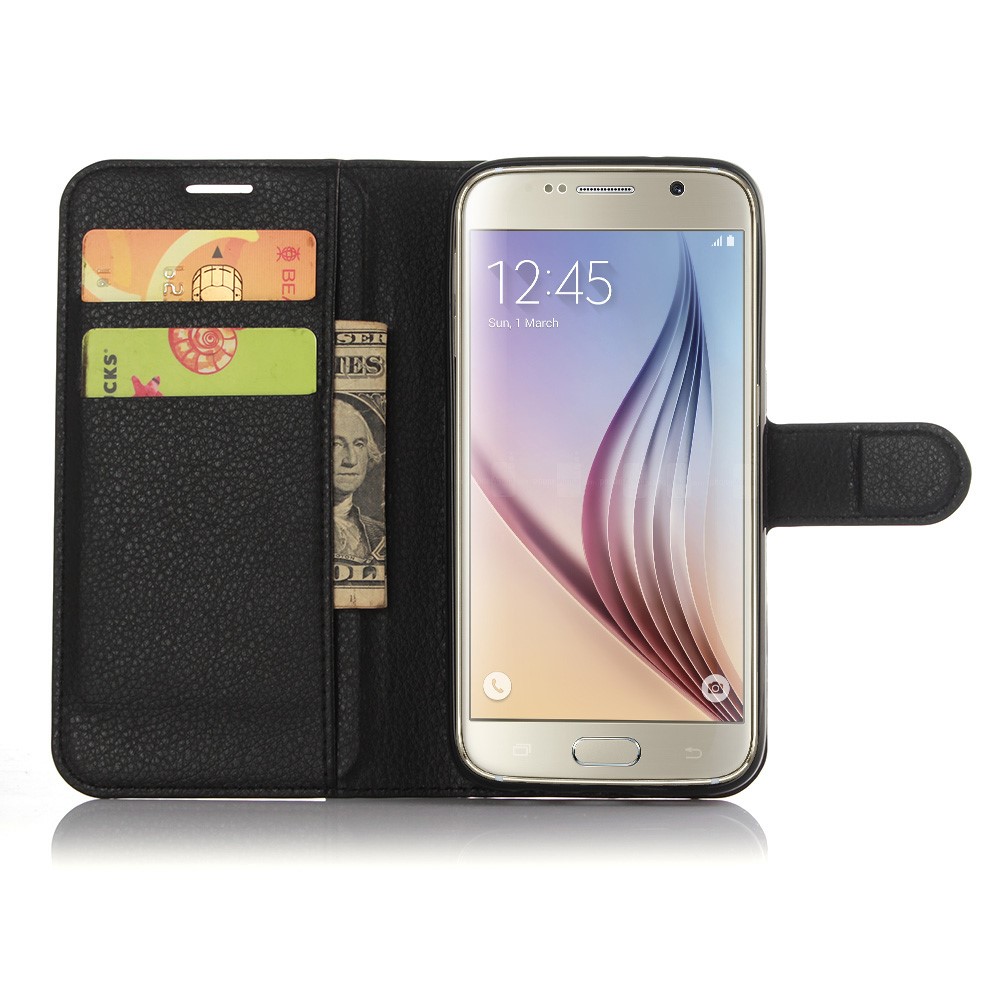 Litchi Skin Wallet Stand Leather Case for Samsung Galaxy S7 - Black-3