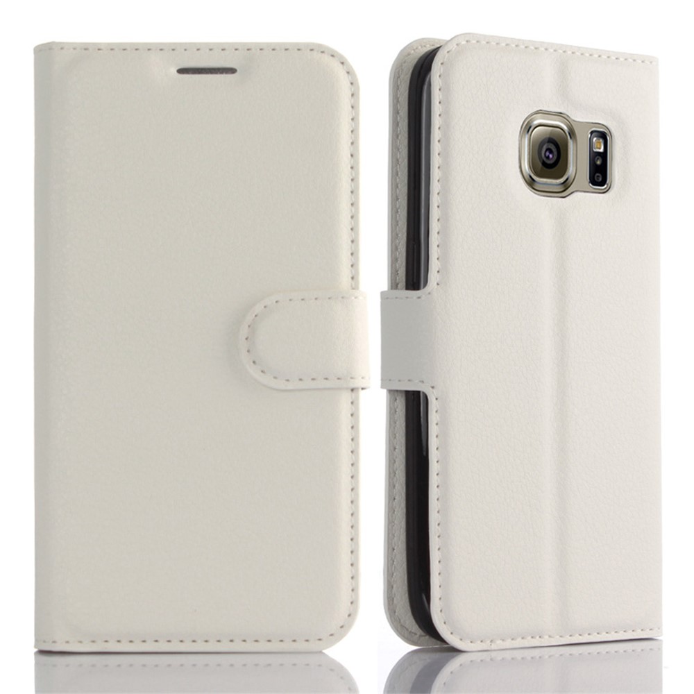 Litchi Skin Wallet Stand Leather Cover for Samsung Galaxy S7 - White-1