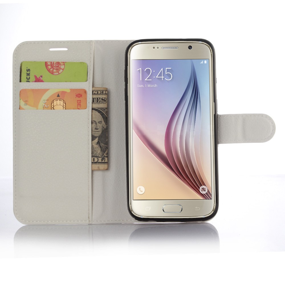 Litchi Skin Wallet Stand Leather Cover for Samsung Galaxy S7 - White-4