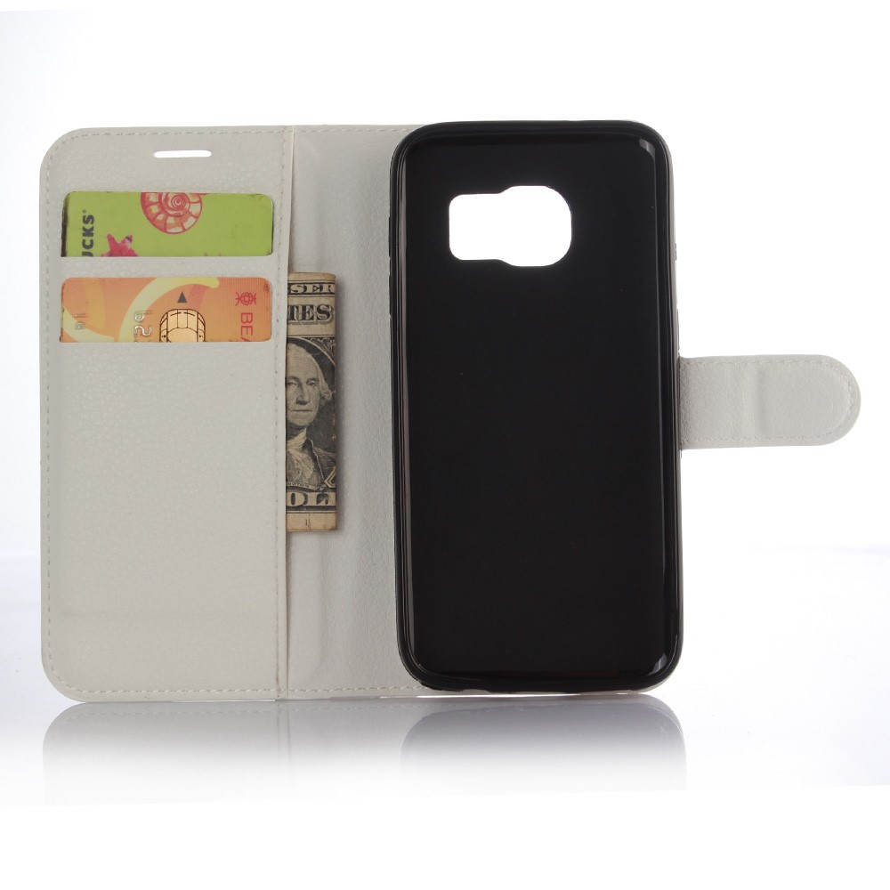 Litchi Skin Wallet Stand Leather Cover for Samsung Galaxy S7 - White-5
