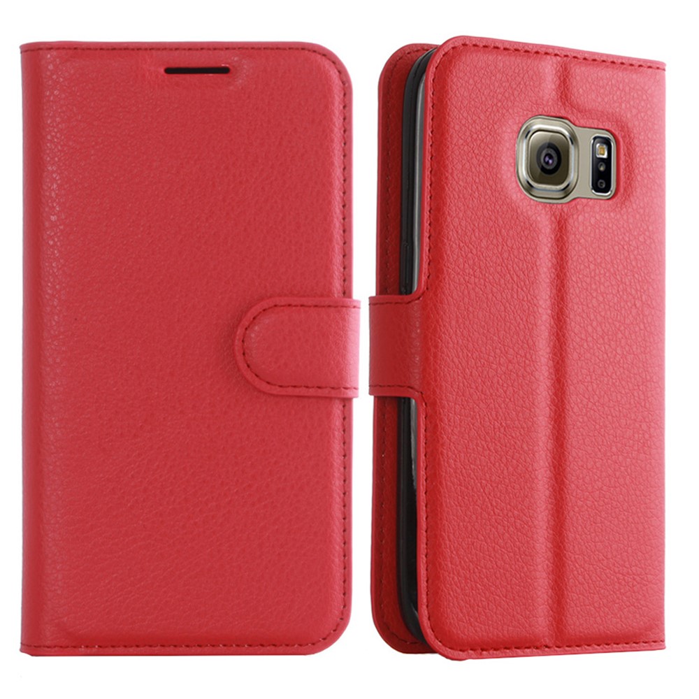 Litchi Skin Wallet Stand Leather Shell for Samsung Galaxy S7 - Red-1
