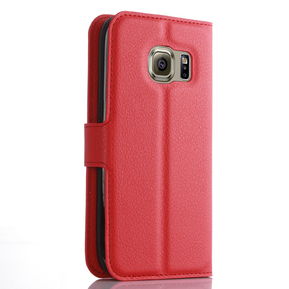 Litchi Skin Wallet Stand Leather Shell for Samsung Galaxy S7 - Red-3