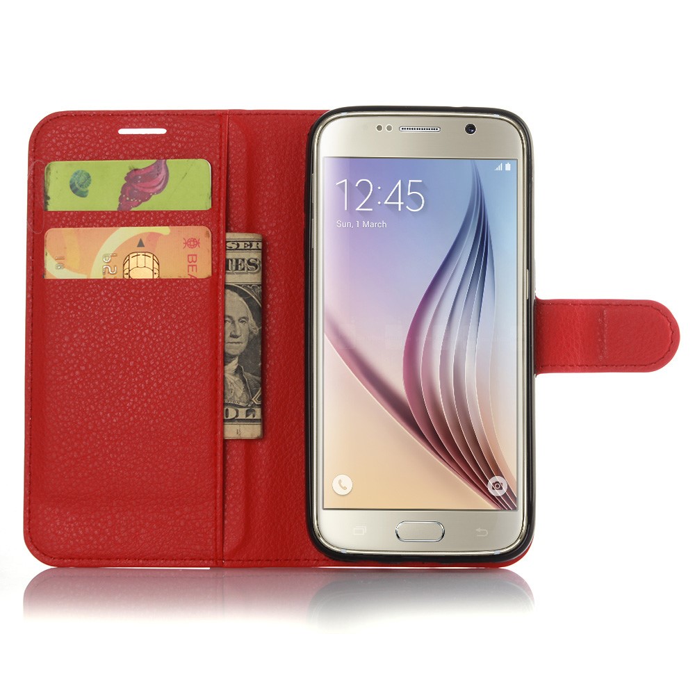 Litchi Skin Wallet Stand Leather Shell for Samsung Galaxy S7 - Red-4