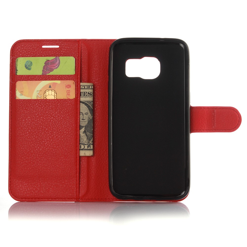 Litchi Skin Wallet Stand Leather Shell for Samsung Galaxy S7 - Red-5