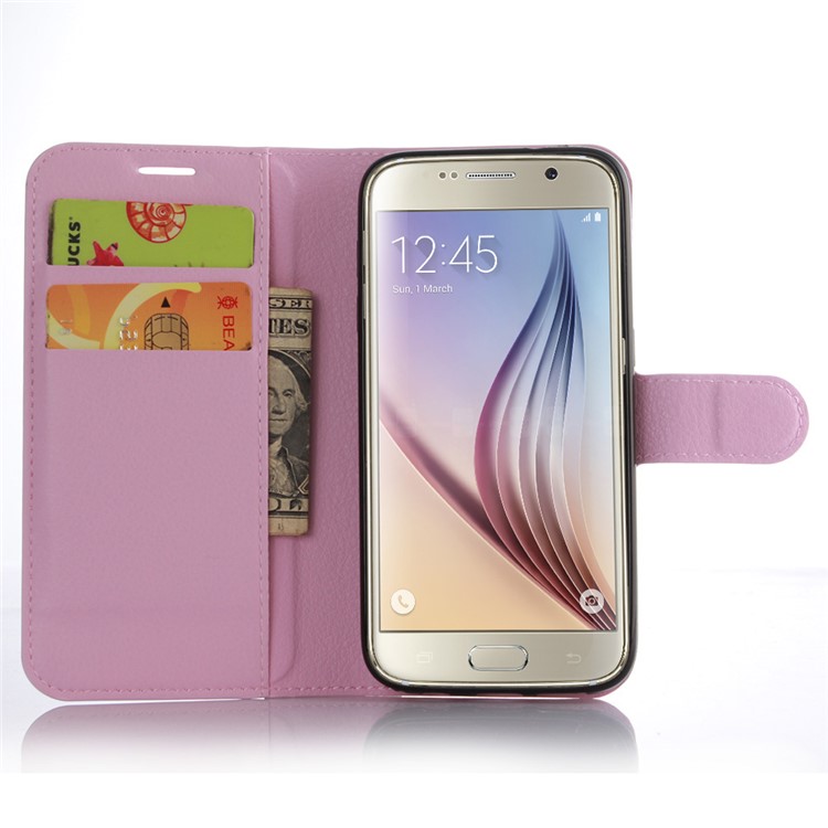 Litchi Titulaire de la carte de la peau Support couverture en cuir pour Samsung Galaxy S7 - Rose-4