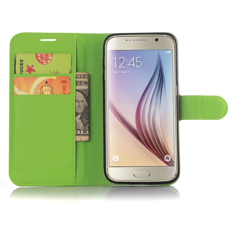 Litchi Skin Wallet Leather Phone Case for Samsung Galaxy S7 - Green-4