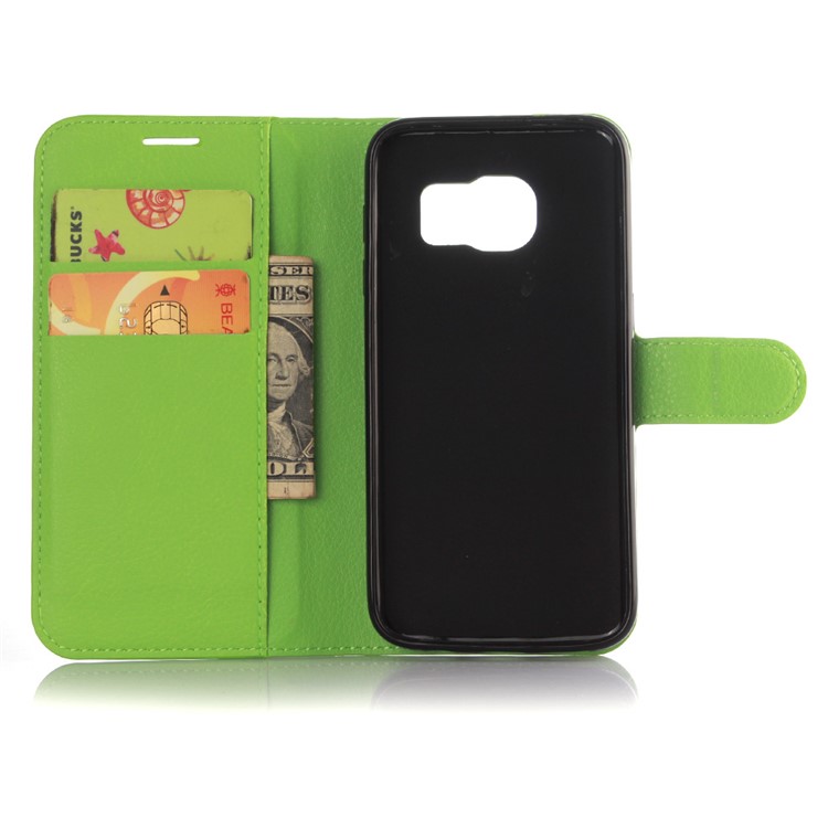 Litchi Skin Wallet Leather Phone Case for Samsung Galaxy S7 - Green-5