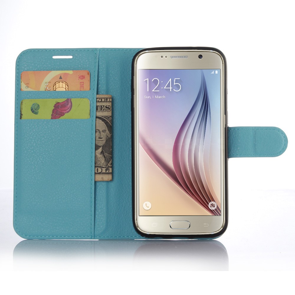 Litchi Texture Wallet Leather Cover Protector for Samsung Galaxy S7 - Blue-4