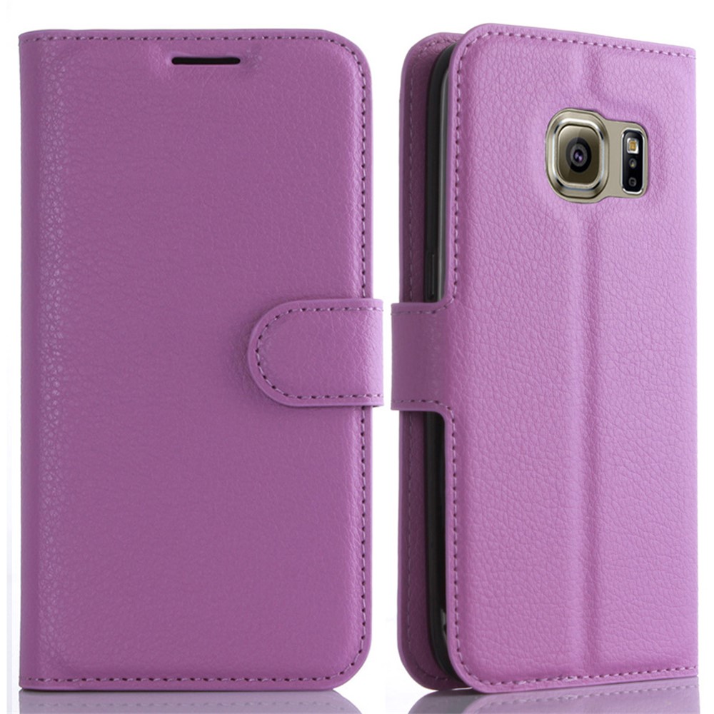 Litchi Skin Wallet PU Leather Shell Case for Samsung Galaxy S7 - Purple-1