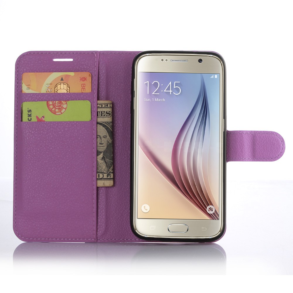 Litchi Skin Wallet PU Leather Shell Case for Samsung Galaxy S7 - Purple-4