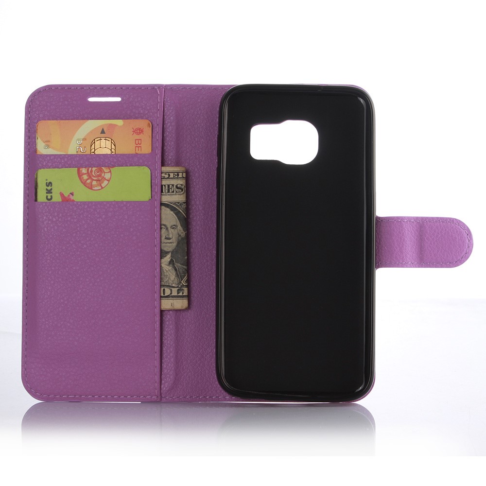 Litchi Skin Wallet PU Leather Shell Case for Samsung Galaxy S7 - Purple-5