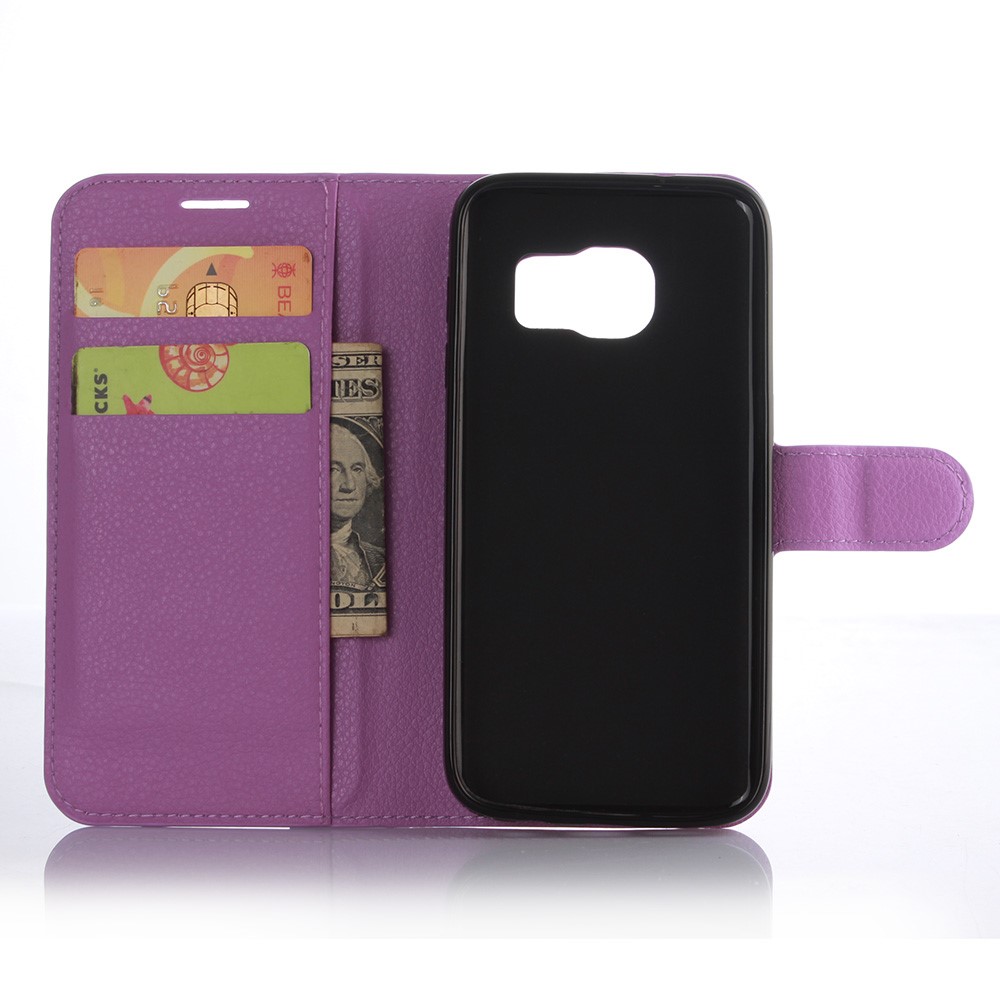 Protector de Cubierta de Cuero de Billetera de Textura de Litchi Para Samsung Galaxy S7 Accesorio de Teléfonos Celulares de Múltiples Colores - Violeta-5