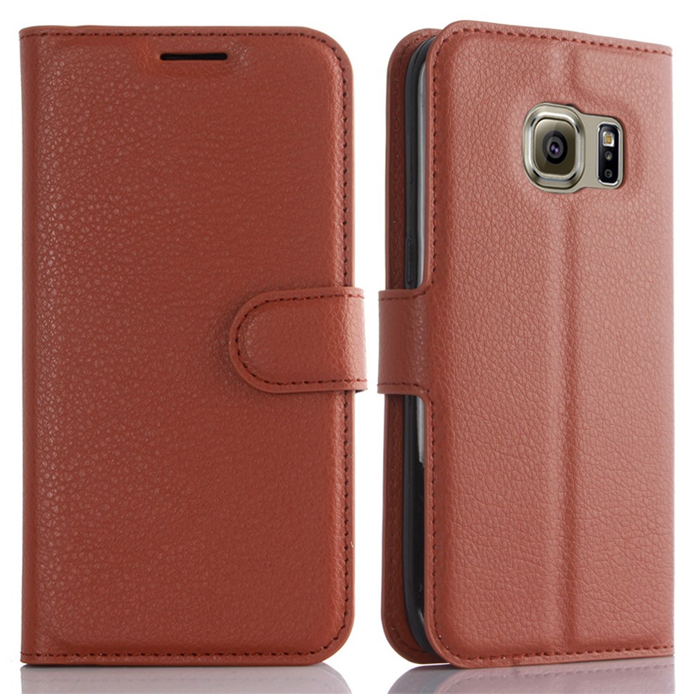Litchi Skin Protective Leather Cover Case for Samsung Galaxy S7 - Brown-1