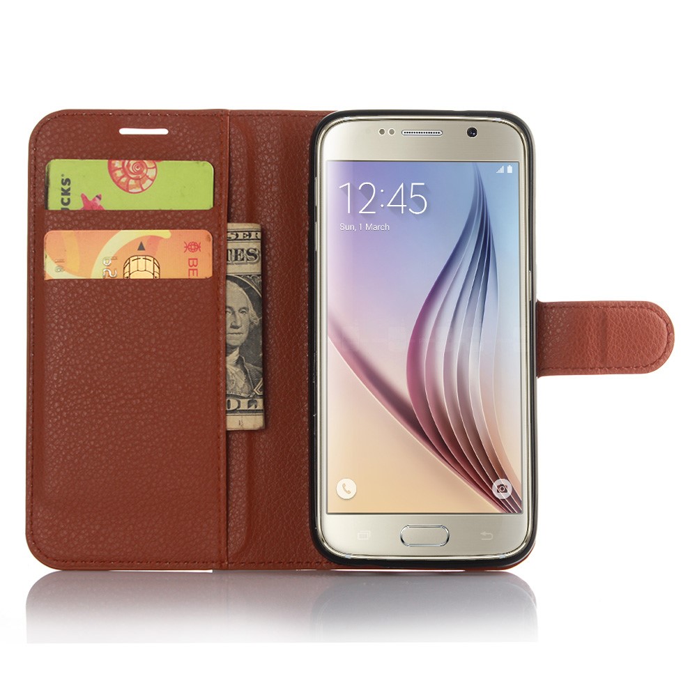 Litchi Skin Protective Leather Cover Case for Samsung Galaxy S7 - Brown-4