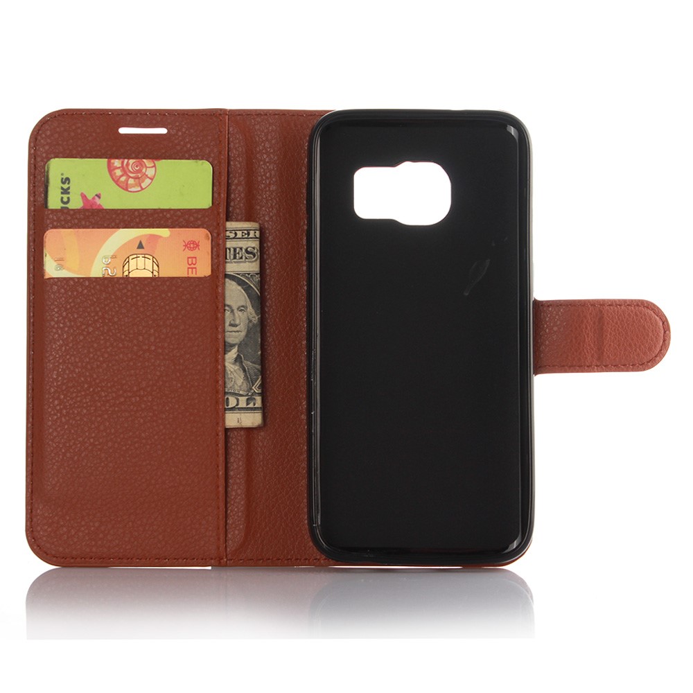 Litchi Skin Protective Leather Cover Case for Samsung Galaxy S7 - Brown-5