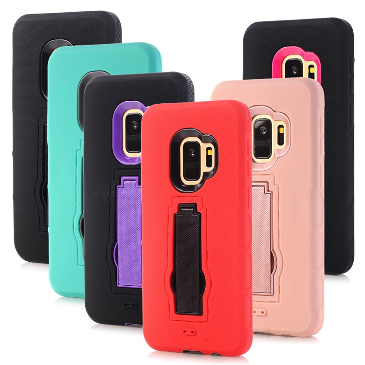3-piece Dot Texture Kickstand PC+TPU Hybrid Shock Resistant Case for Samsung Galaxy S9 SM-G960 - Black-11