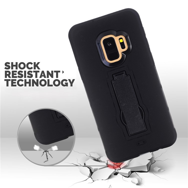 3-piece Dot Texture Kickstand PC+TPU Hybrid Shock Resistant Case for Samsung Galaxy S9 SM-G960 - Black-5
