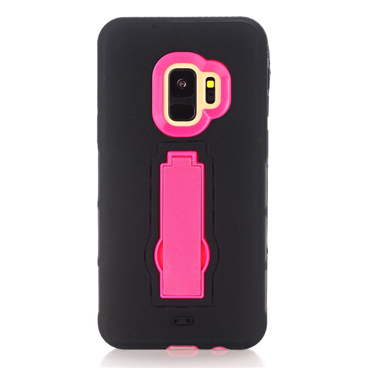 3-piece Dot Texture Kickstand PC+TPU Hybrid Shock Resistant Cover for Samsung Galaxy S9 SM-G960 - Rose / Black-2