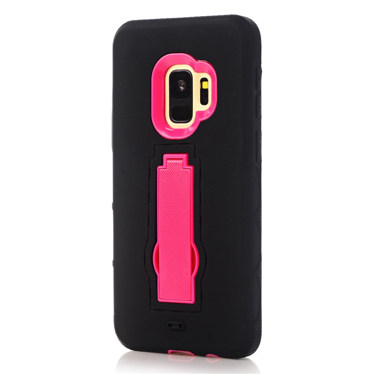 3-piece Dot Texture Kickstand PC+TPU Hybrid Shock Resistant Cover for Samsung Galaxy S9 SM-G960 - Rose / Black-4