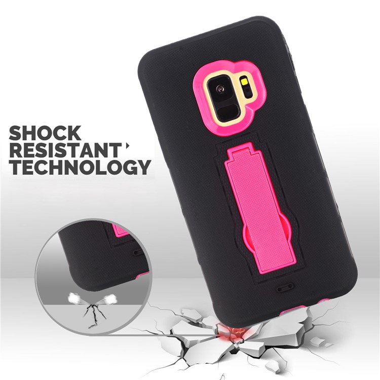 3-piece Dot Texture Kickstand PC+TPU Hybrid Shock Resistant Cover for Samsung Galaxy S9 SM-G960 - Rose / Black-6