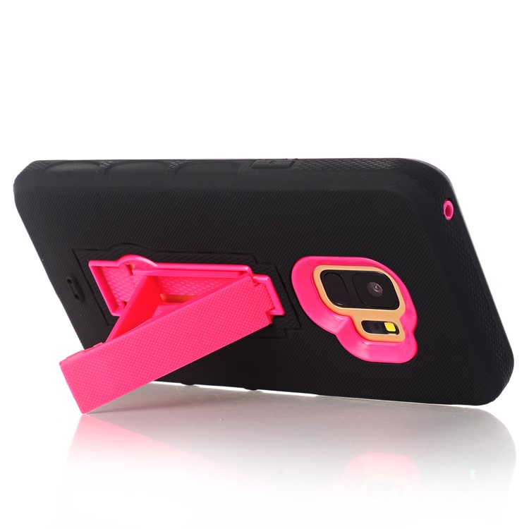 3-piece Dot Texture Kickstand PC+TPU Hybrid Shock Resistant Cover for Samsung Galaxy S9 SM-G960 - Rose / Black-7