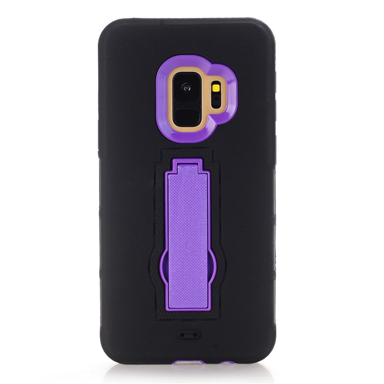 3-piece Dot Texture Kickstand PC+TPU Hybrid Shockproof Phone Casing for Samsung Galaxy S9 SM-G960 - Purple / Black-2