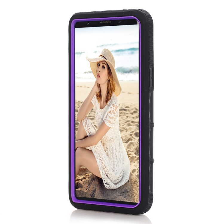 3-piece Dot Texture Kickstand PC+TPU Hybrid Shockproof Phone Casing for Samsung Galaxy S9 SM-G960 - Purple / Black-4