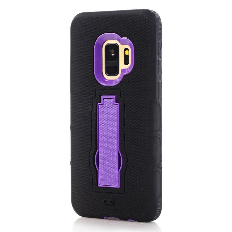 3-piece Dot Texture Kickstand PC+TPU Hybrid Shockproof Phone Casing for Samsung Galaxy S9 SM-G960 - Purple / Black-5