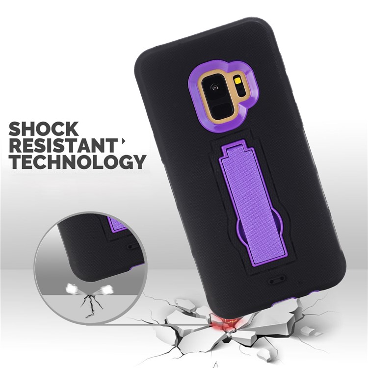3-piece Dot Texture Kickstand PC+TPU Hybrid Shockproof Phone Casing for Samsung Galaxy S9 SM-G960 - Purple / Black-6
