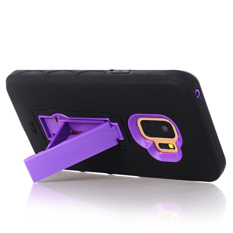 3-piece Dot Texture Kickstand PC+TPU Hybrid Shockproof Phone Casing for Samsung Galaxy S9 SM-G960 - Purple / Black-7