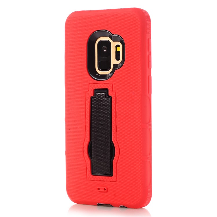 3-piece Dot Texture Kickstand PC+TPU Hybrid Shockproof Mobile Cover for Samsung Galaxy S9 SM-G960 - Red-3
