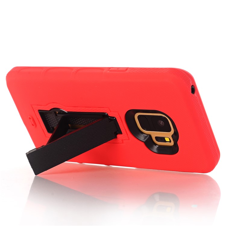 3-piece Dot Texture Kickstand PC+TPU Hybrid Shockproof Mobile Cover for Samsung Galaxy S9 SM-G960 - Red-5